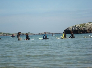 Learning rowing techniques. 